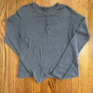 Brandy Melville Ribbed Long Sleeved Gray Tee Scoop Neck One Size